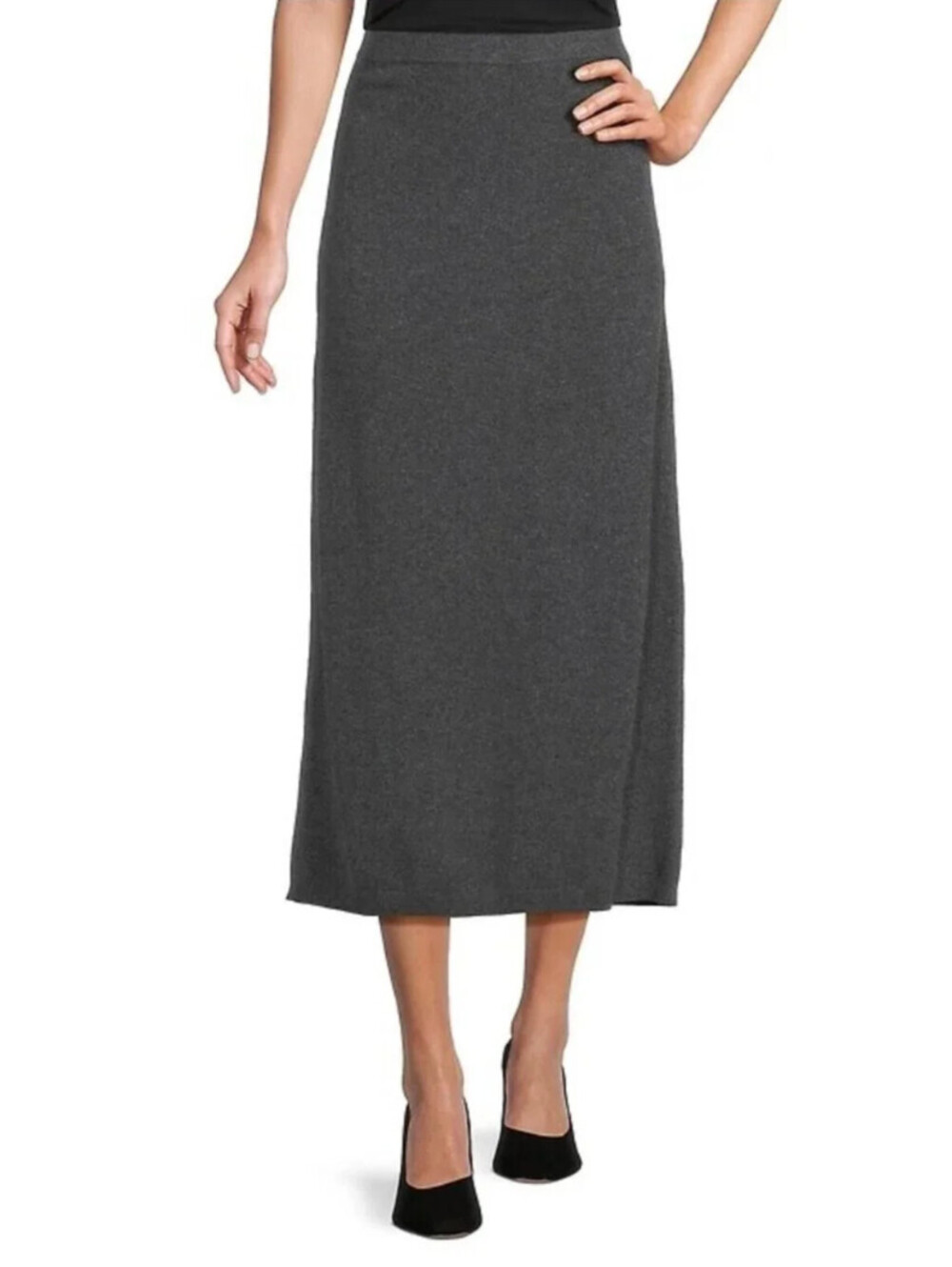 ANTONIO MELANI Heather gray Connie 100% cashmere pull on long knit skirt L NWT